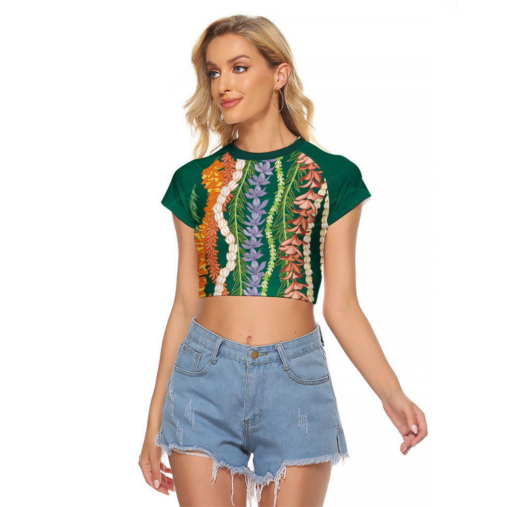Mahalo Hawaii - Ka Pule a ka Haku Raglan Cropped T Shirt Mixed Lei LT7 Female Sage Green - Polynesian Pride