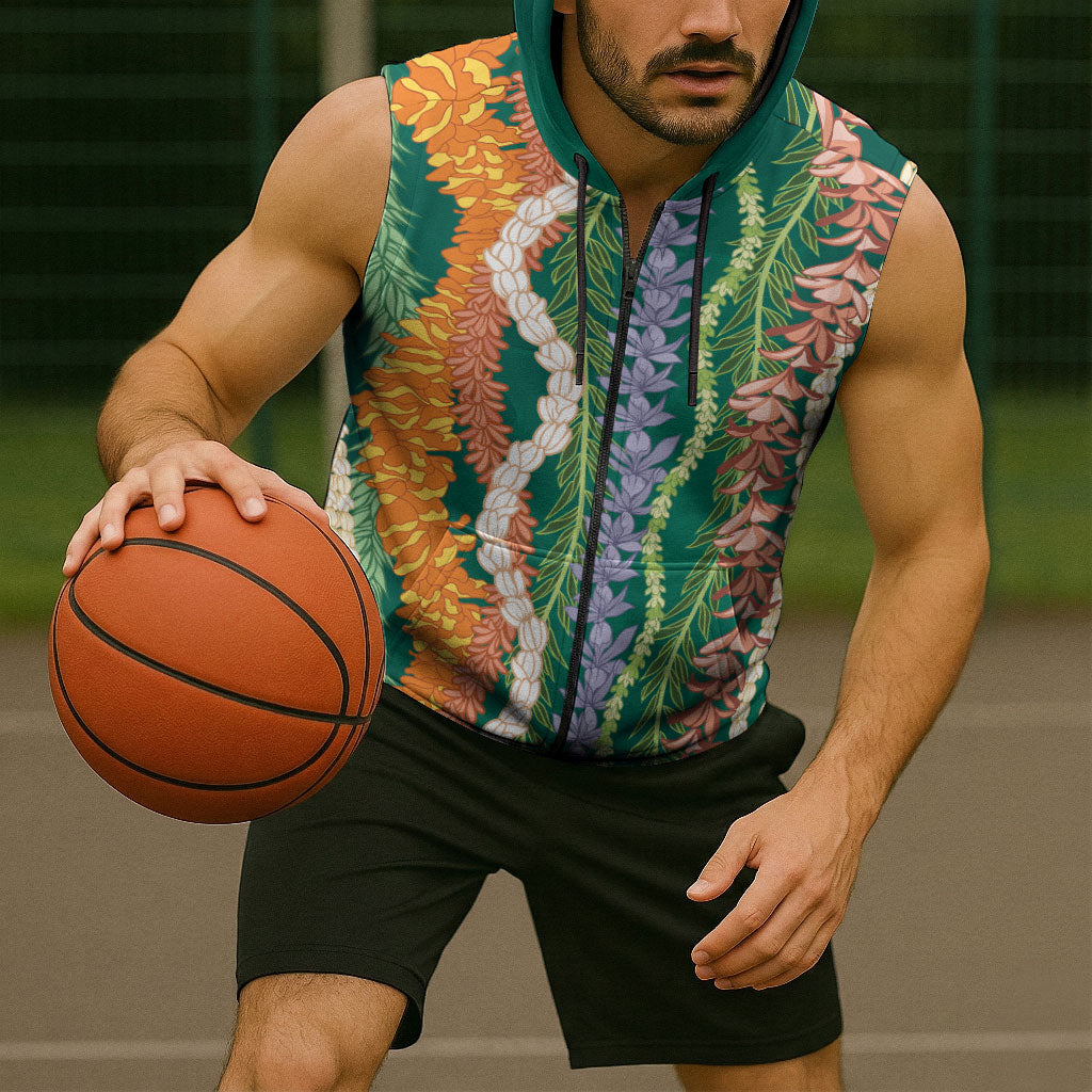 Mahalo Hawaii - Ka Pule a ka Haku Sleeveless Zip Hoodie Mixed Lei LT7 - Polynesian Pride