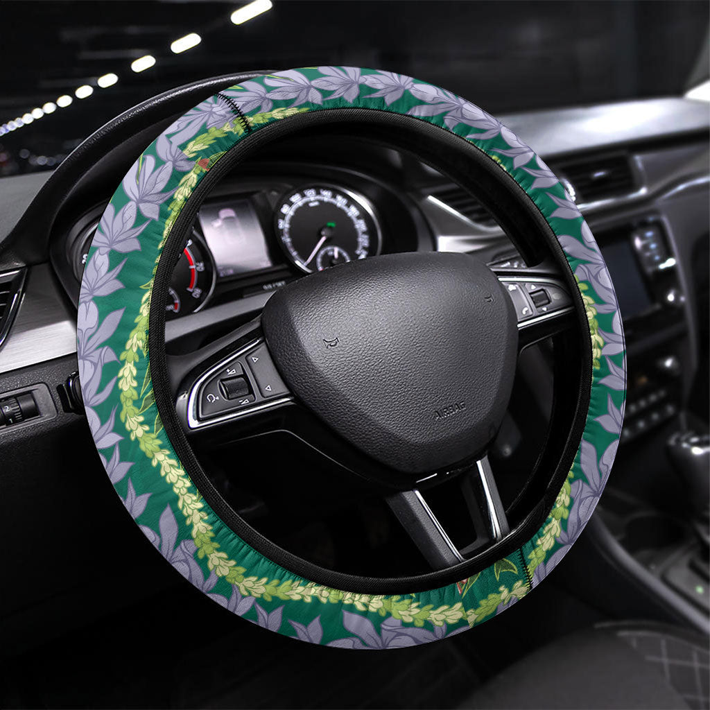 Mahalo Hawaii - Ka Pule a ka Haku Steering Wheel Cover Mixed Lei LT7 Universal Fit Sage Green - Polynesian Pride