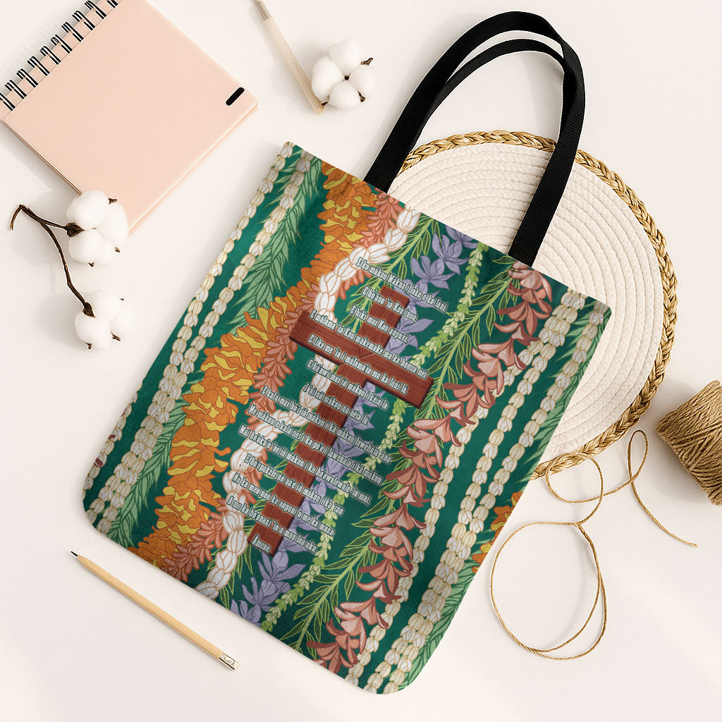 Mahalo Hawaii - Ka Pule a ka Haku Tote Bag Mixed Lei LT7 Black Strap One Size Sage Green - Polynesian Pride