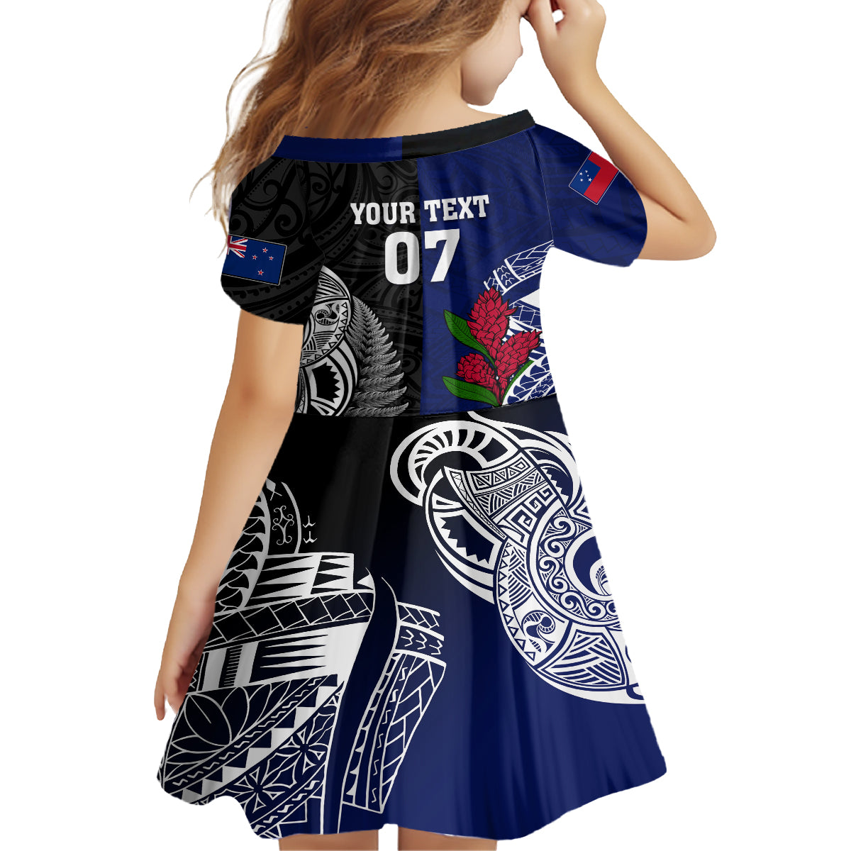 Personalised New Zealand Vs Samoa Rugby Family Matching Off Shoulder Long Sleeve Dress and Hawaiian Shirt Go Champions LT7 - Polynesian Pride