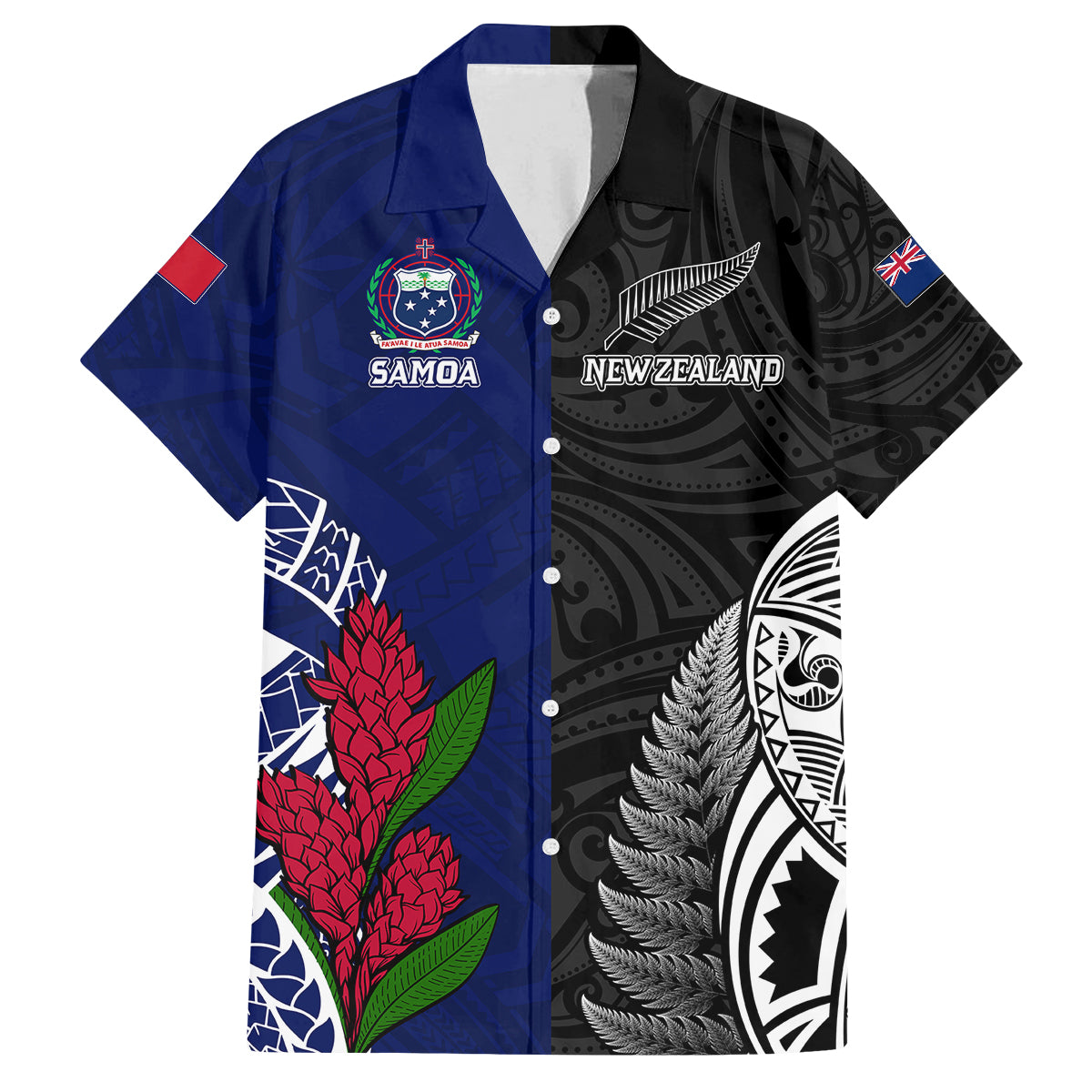 Personalised New Zealand Vs Samoa Rugby Family Matching Summer Maxi Dress and Hawaiian Shirt Go Champions LT7 Dad's Shirt - Short Sleeve Black Blue - Polynesian Pride