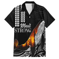Hawaii Humpback Whale Family Matching Off Shoulder Long Sleeve Dress and Hawaiian Shirt Be Strong - Pray For Maui LT7 Dad's Shirt - Short Sleeve Black - Polynesian Pride