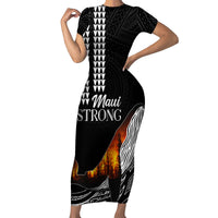 Hawaii Humpback Whale Family Matching Short Sleeve Bodycon Dress and Hawaiian Shirt Be Strong - Pray For Maui LT7 Mom's Dress Black - Polynesian Pride