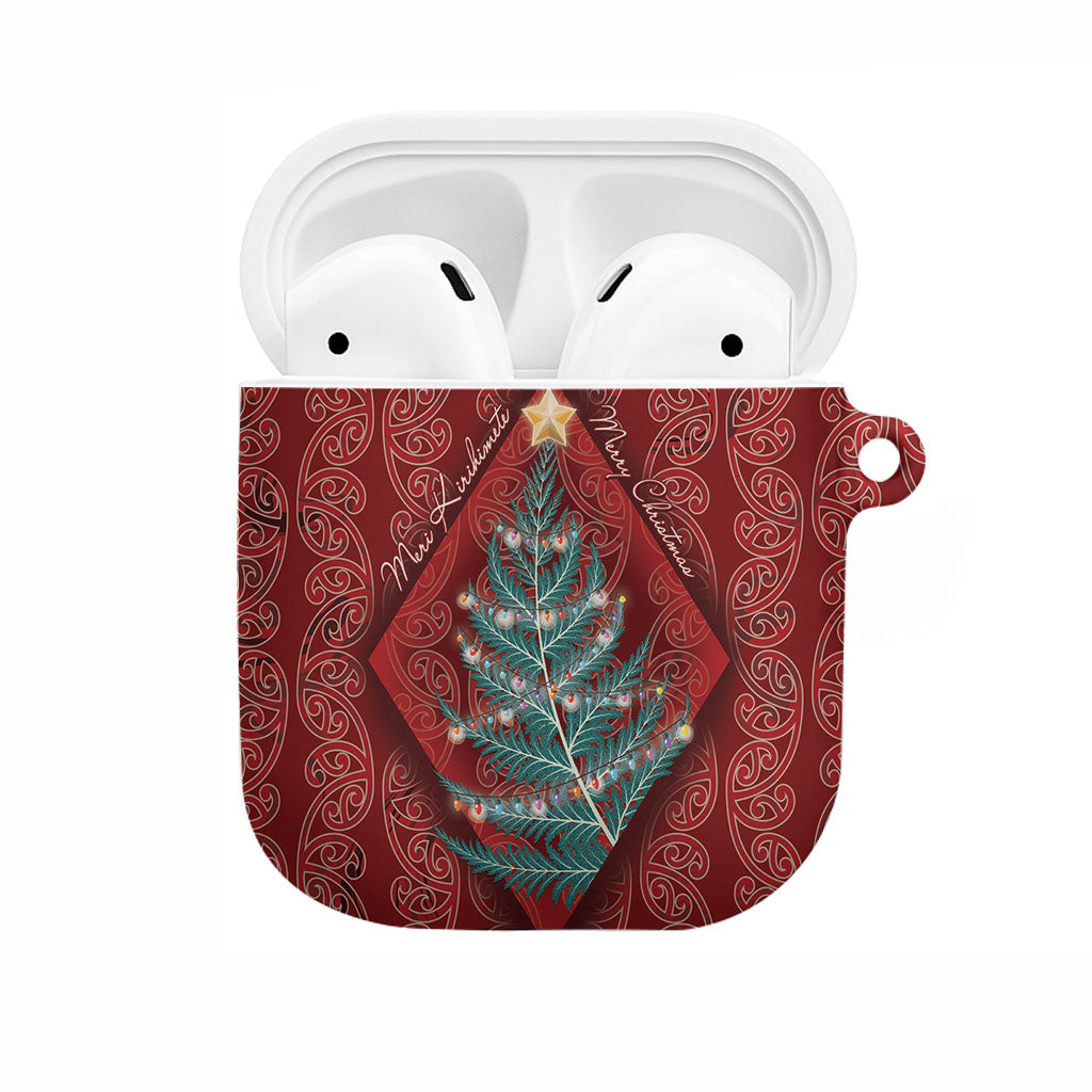 Aotearoa Maori Mangopare Meri Kirihimete AirPods Case Christmas Fern LT7 Red - Polynesian Pride