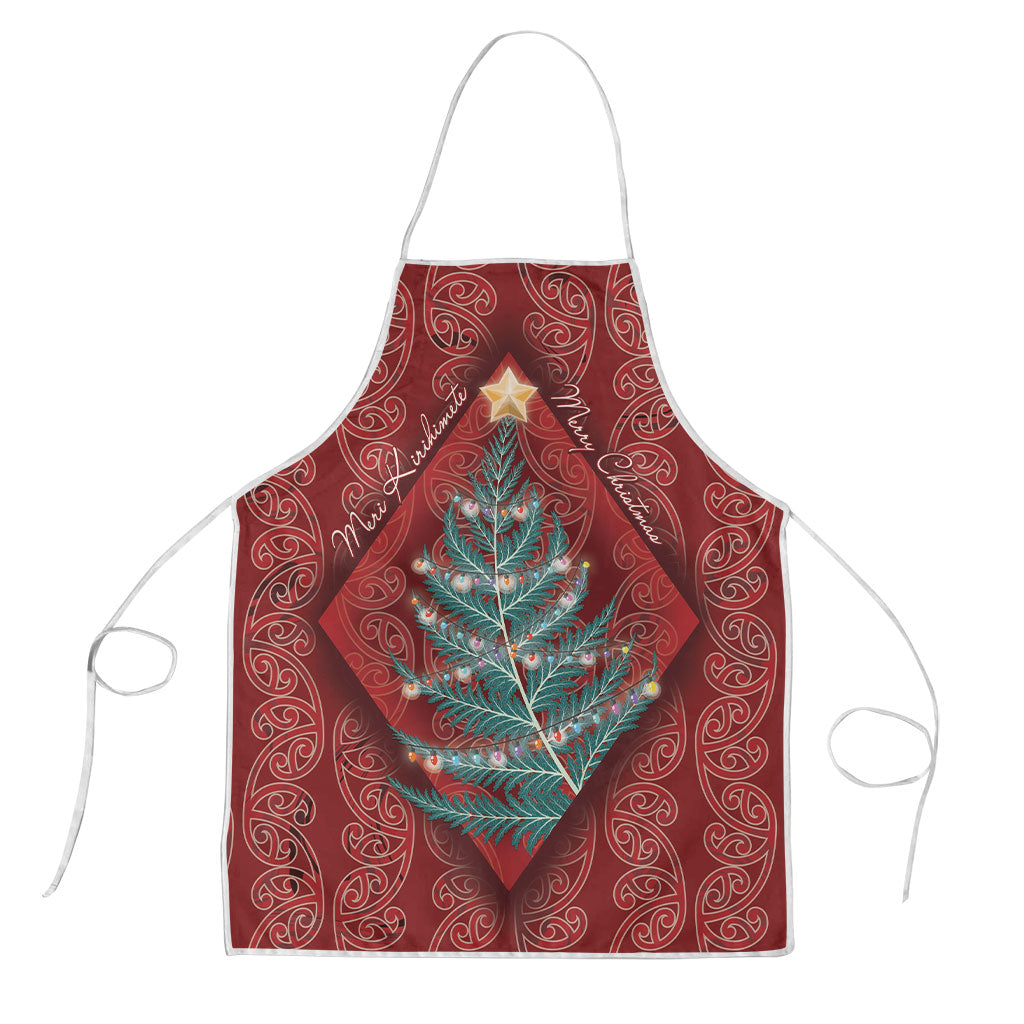 Aotearoa Maori Mangopare Meri Kirihimete Apron Christmas Fern LT7 Red - Polynesian Pride