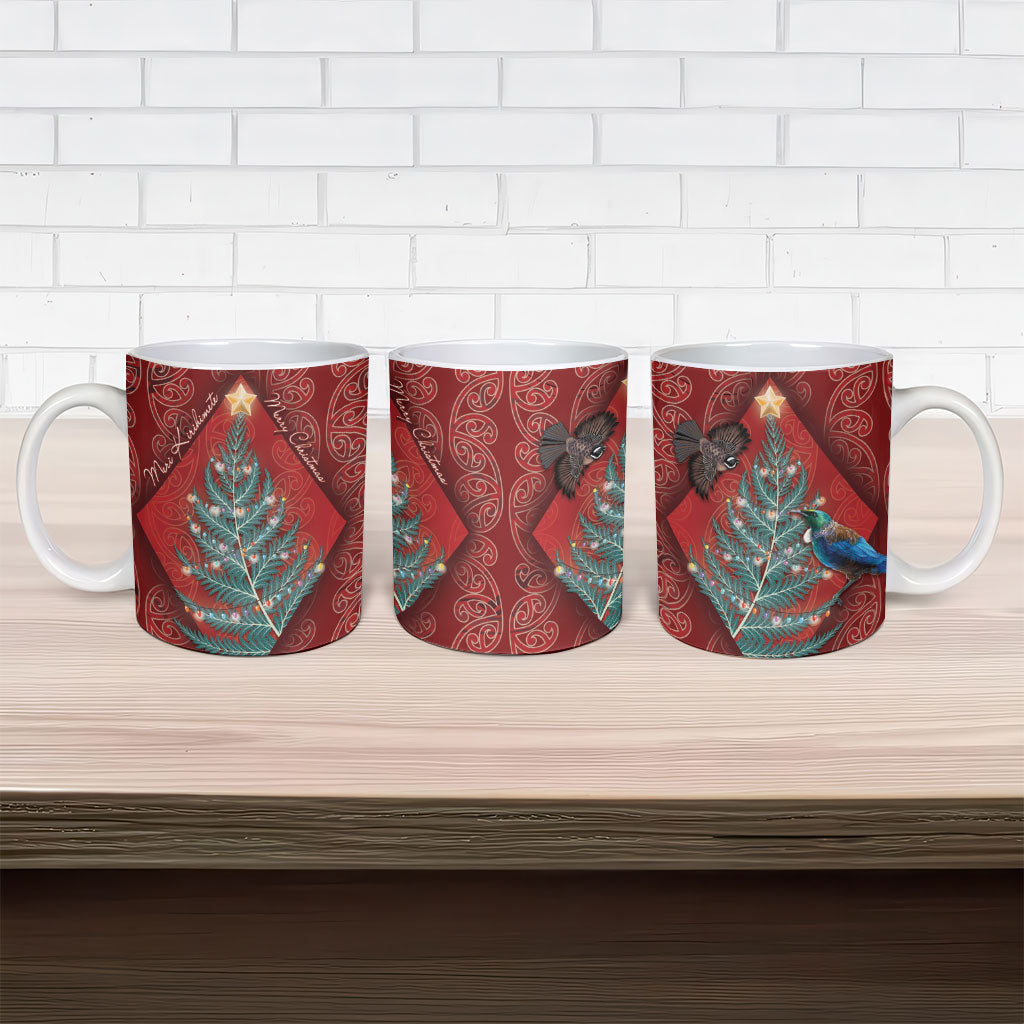 Aotearoa Maori Mangopare Meri Kirihimete Ceramic Mug Christmas Fern