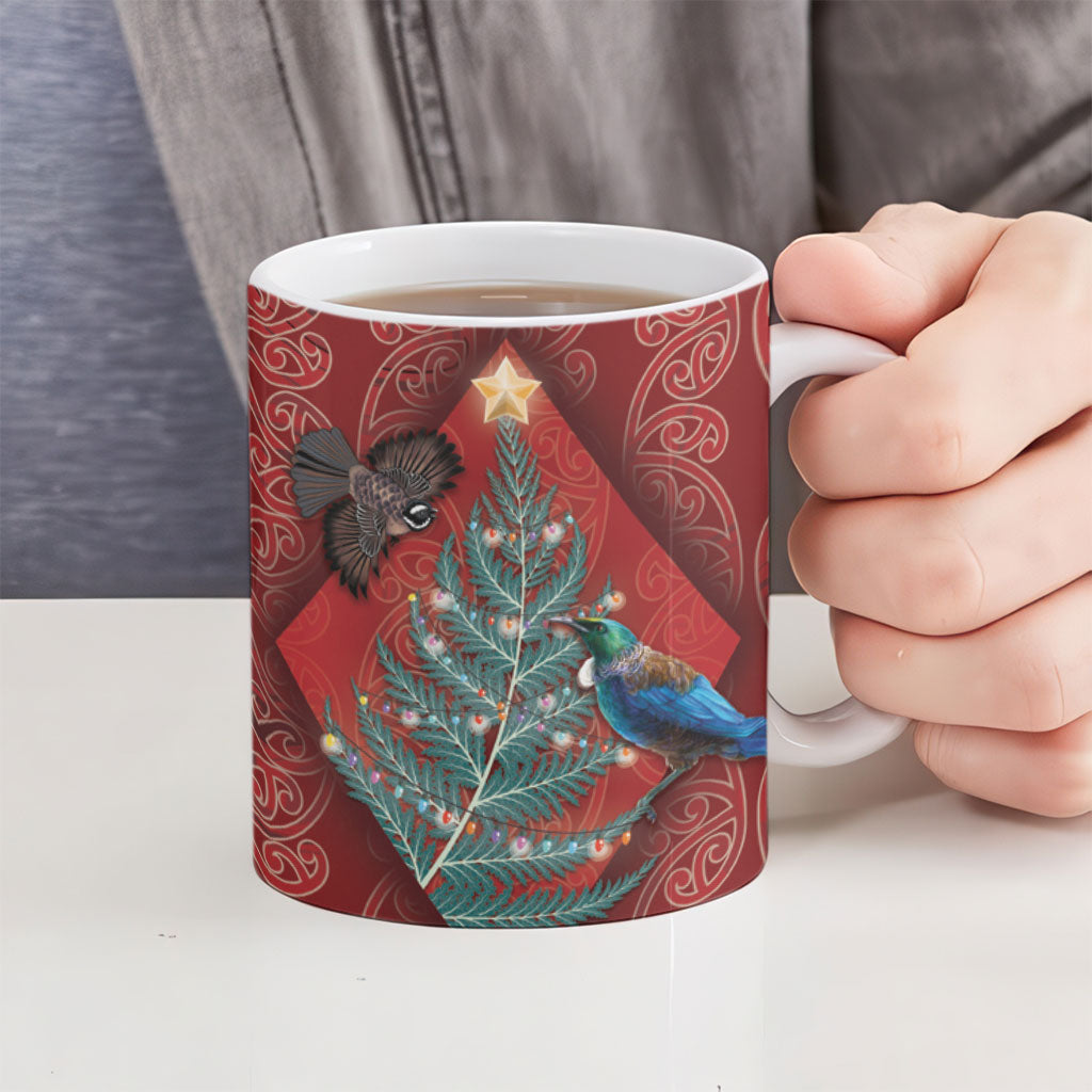 Aotearoa Maori Mangopare Meri Kirihimete Ceramic Mug Christmas Fern