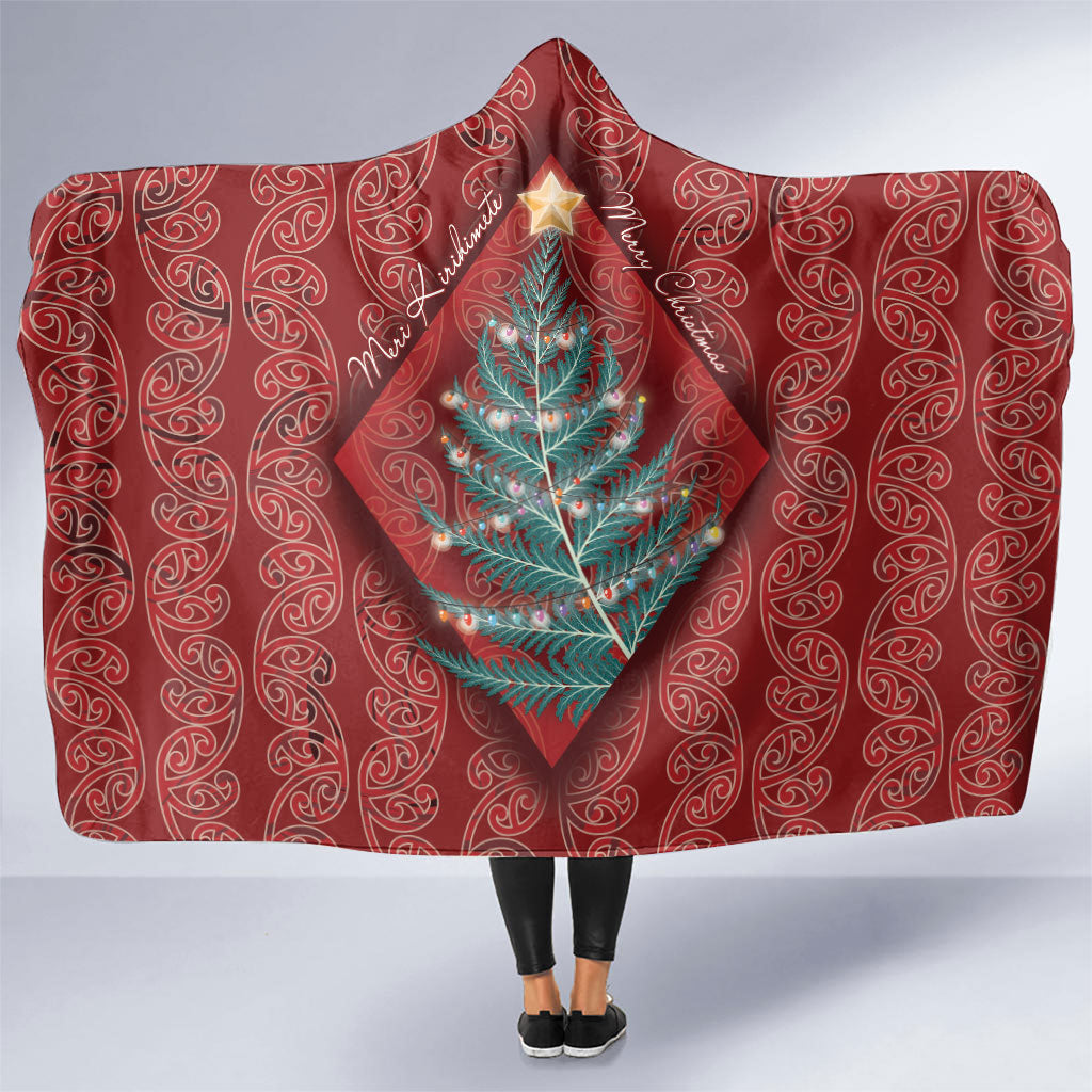 Aotearoa Maori Mangopare Meri Kirihimete Hooded Blanket Christmas Fern LT7 One Size Red - Polynesian Pride