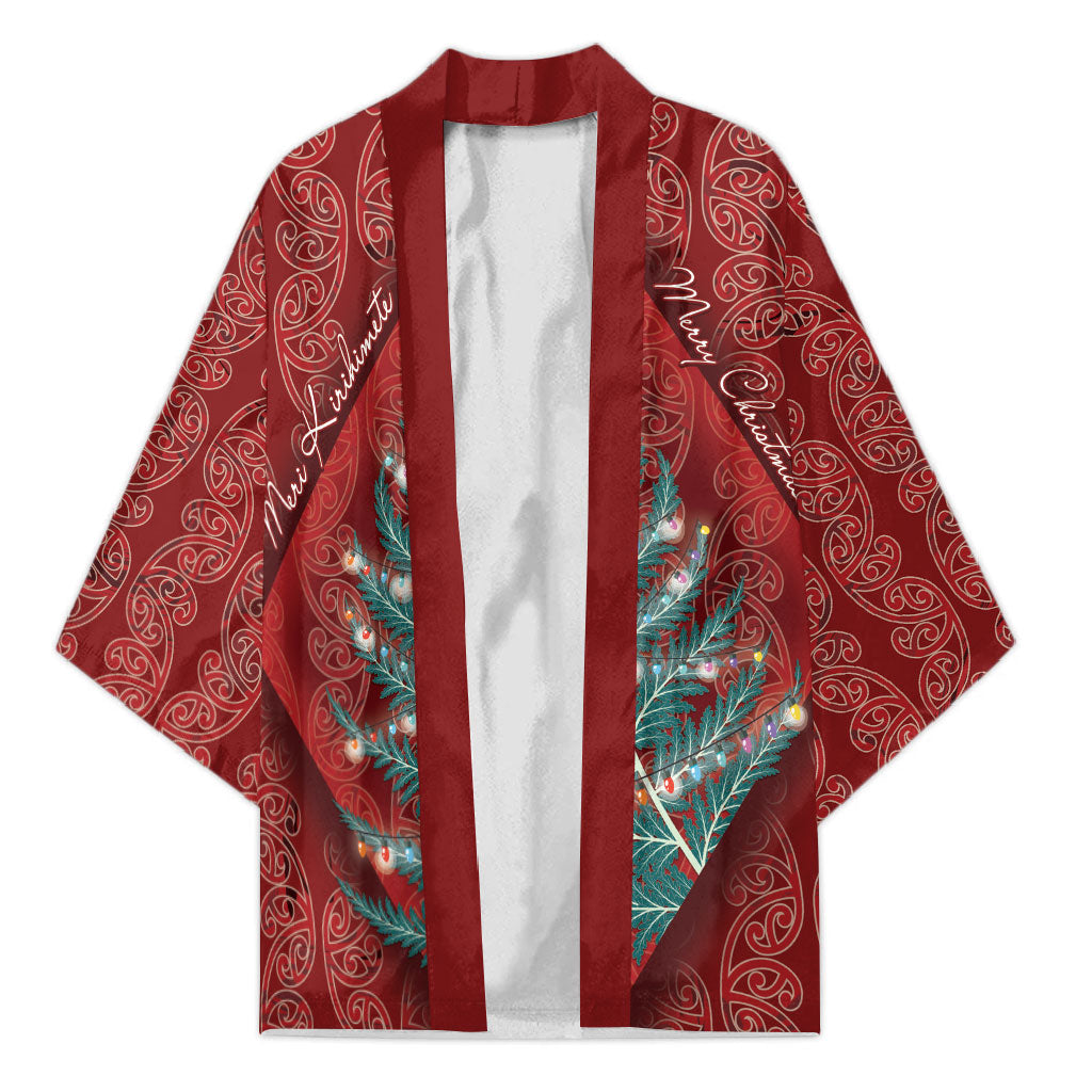 Aotearoa Maori Mangopare Meri Kirihimete Kimono Christmas Fern LT7 Unisex Red - Polynesian Pride