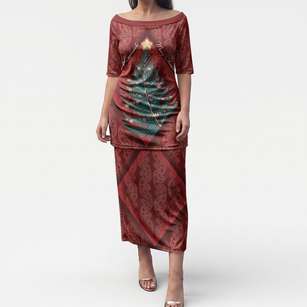 Aotearoa Maori Mangopare Meri Kirihimete Puletasi Christmas Fern LT7 Long Dress Red - Polynesian Pride