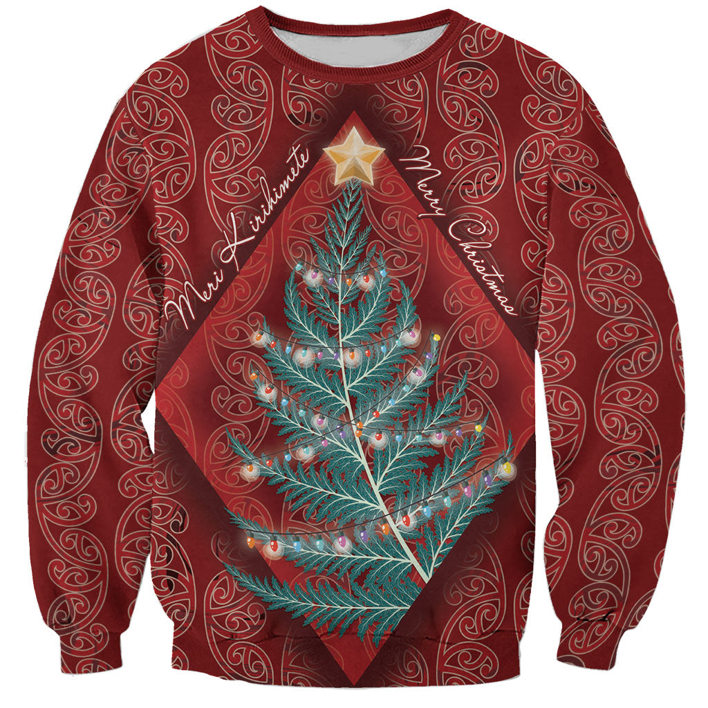 Aotearoa Maori Mangopare Meri Kirihimete Sweatshirt Christmas Fern LT7 Unisex Red - Polynesian Pride