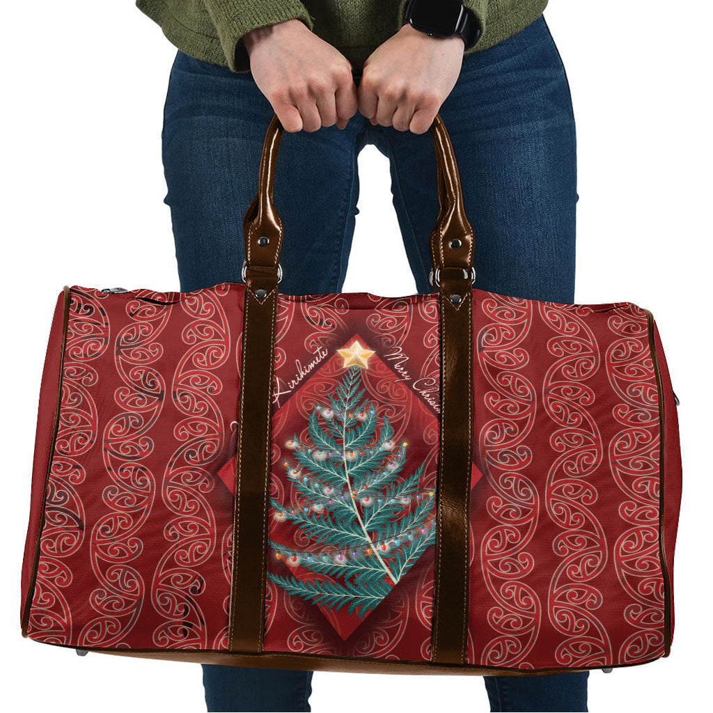 Aotearoa Maori Mangopare Meri Kirihimete Travel Bag Christmas Fern LT7 Red - Polynesian Pride