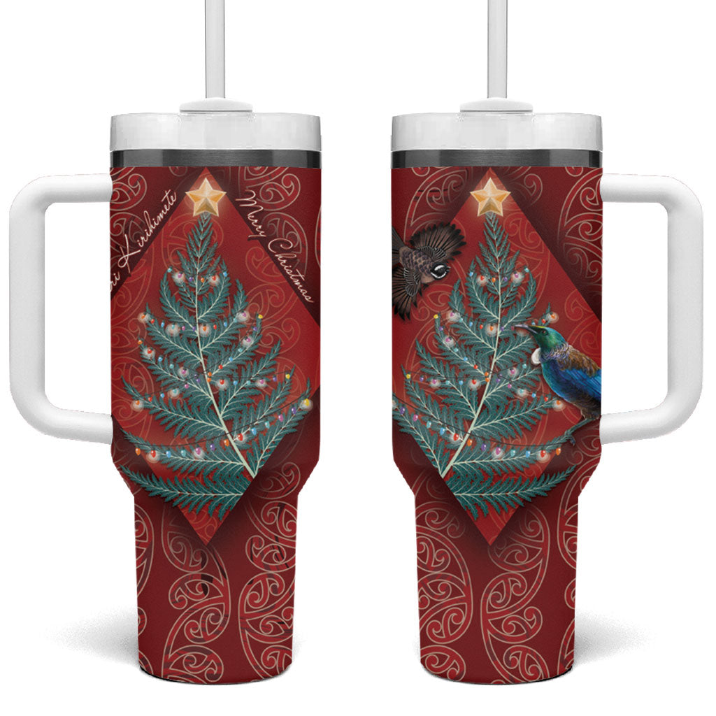Aotearoa Maori Mangopare Meri Kirihimete Tumbler With Handle Christmas Fern LT7 One Size: 40 oz Red - Polynesian Pride