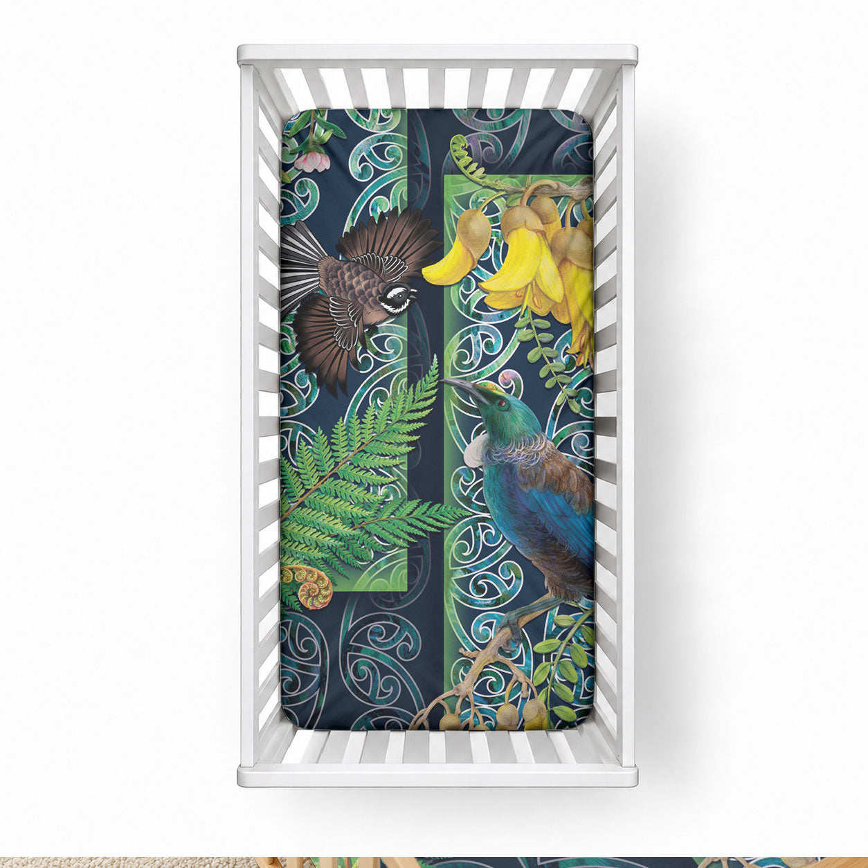 Aotearoa Maori Mangopare Christmas Baby Bed Cover Pikawakawa and Tui