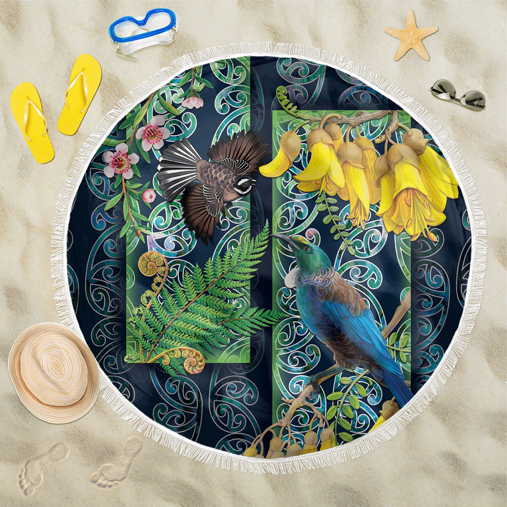Aotearoa Maori Mangopare Christmas Beach Blanket Pikawakawa and Tui LT7 One Size 150cm Dark Blue - Polynesian Pride