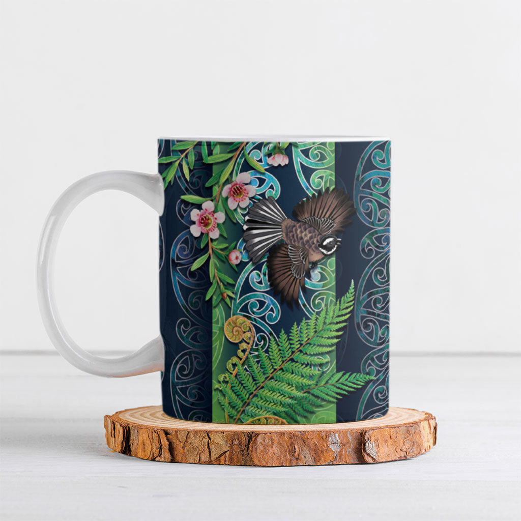 Aotearoa Maori Mangopare Christmas Ceramic Mug Pikawakawa and Tui