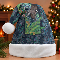 Aotearoa Maori Mangopare Christmas Santa Hat Pikawakawa and Tui LT7 Without Fur Dark Blue - Polynesian Pride