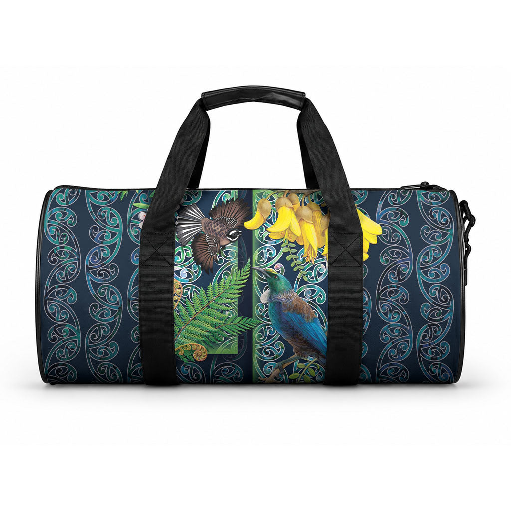 Aotearoa Maori Mangopare Christmas Duffle Bag Pikawakawa and Tui LT7 One size Dark Blue - Polynesian Pride