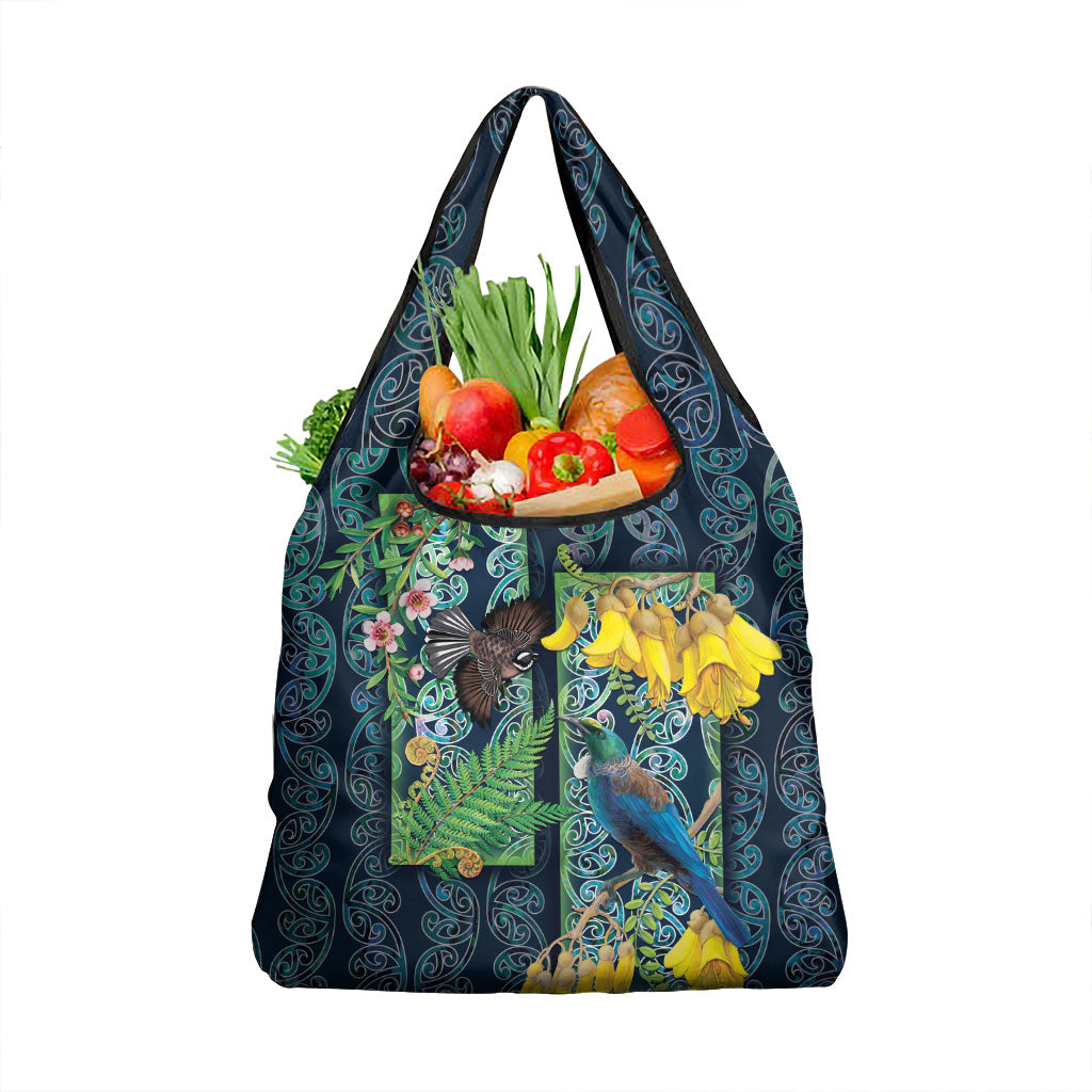 Aotearoa Maori Mangopare Christmas Grocery Bag Pikawakawa and Tui LT7 1-pack One Size Dark Blue - Polynesian Pride
