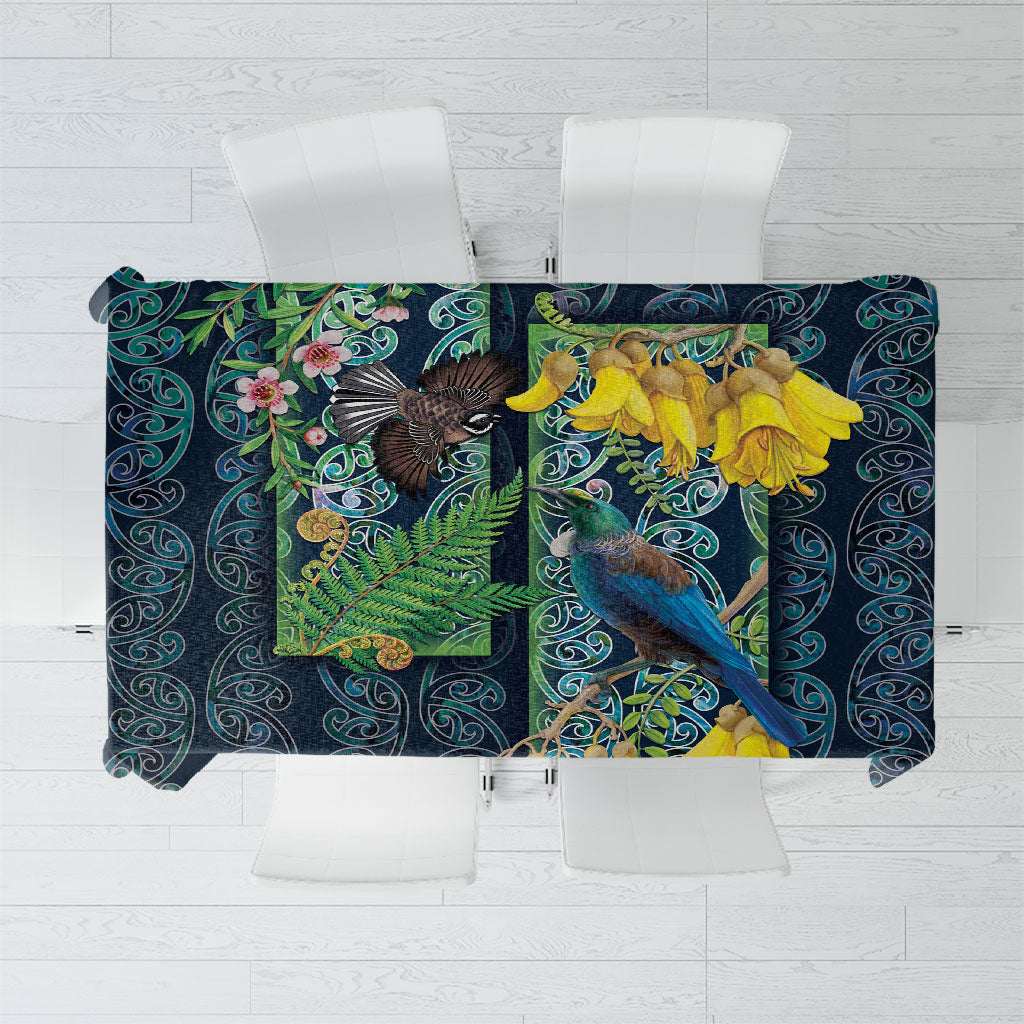 Aotearoa Maori Mangopare Christmas Tablecloth Pikawakawa and Tui LT7 Dark Blue - Polynesian Pride