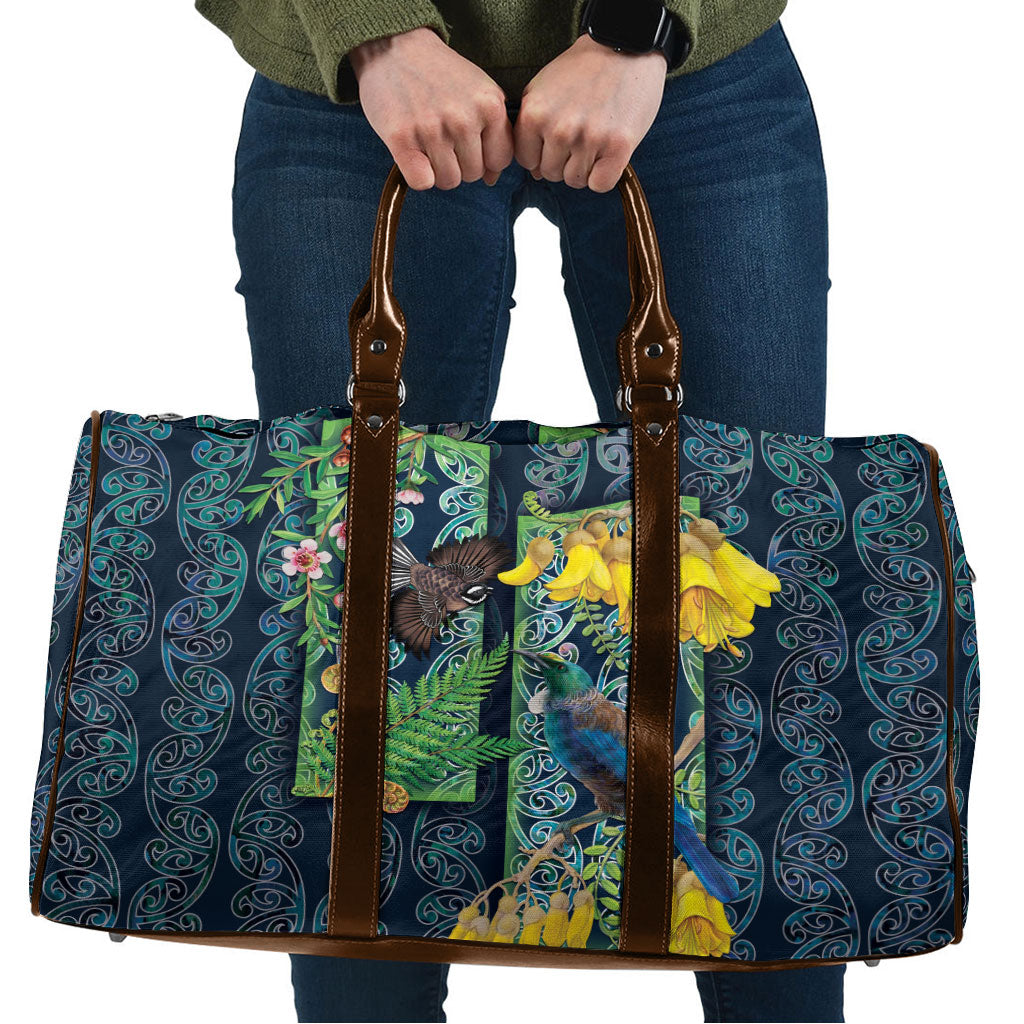 Aotearoa Maori Mangopare Christmas Travel Bag Pikawakawa and Tui LT7 Dark Blue - Polynesian Pride