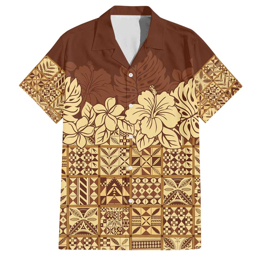 Niue Hiapo Motif Family Matching Long Sleeve Bodycon Dress and Hawaiian Shirt Tapa Classic LT7 Dad's Shirt - Short Sleeve Beige - Polynesian Pride