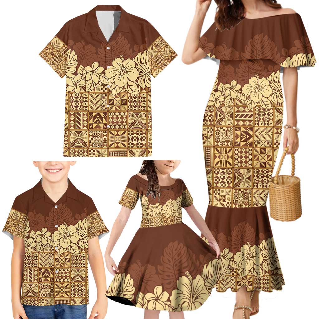Niue Hiapo Motif Family Matching Mermaid Dress and Hawaiian Shirt Tapa Classic LT7 - Polynesian Pride