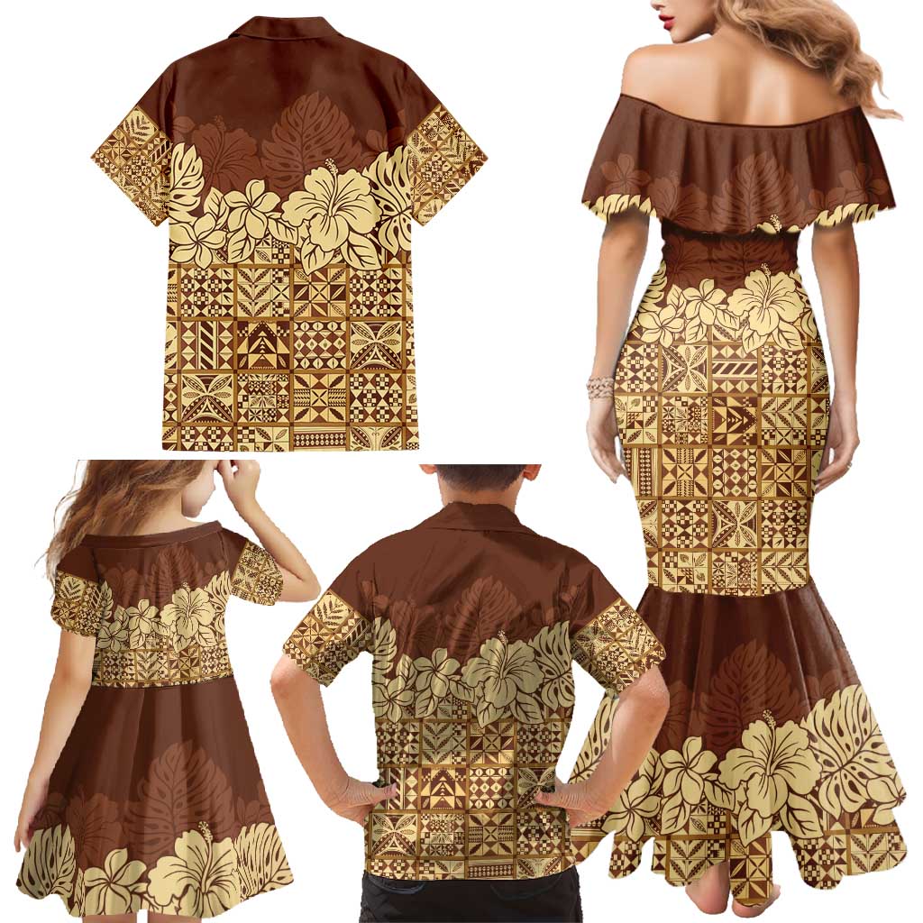 Niue Hiapo Motif Family Matching Mermaid Dress and Hawaiian Shirt Tapa Classic LT7 - Polynesian Pride