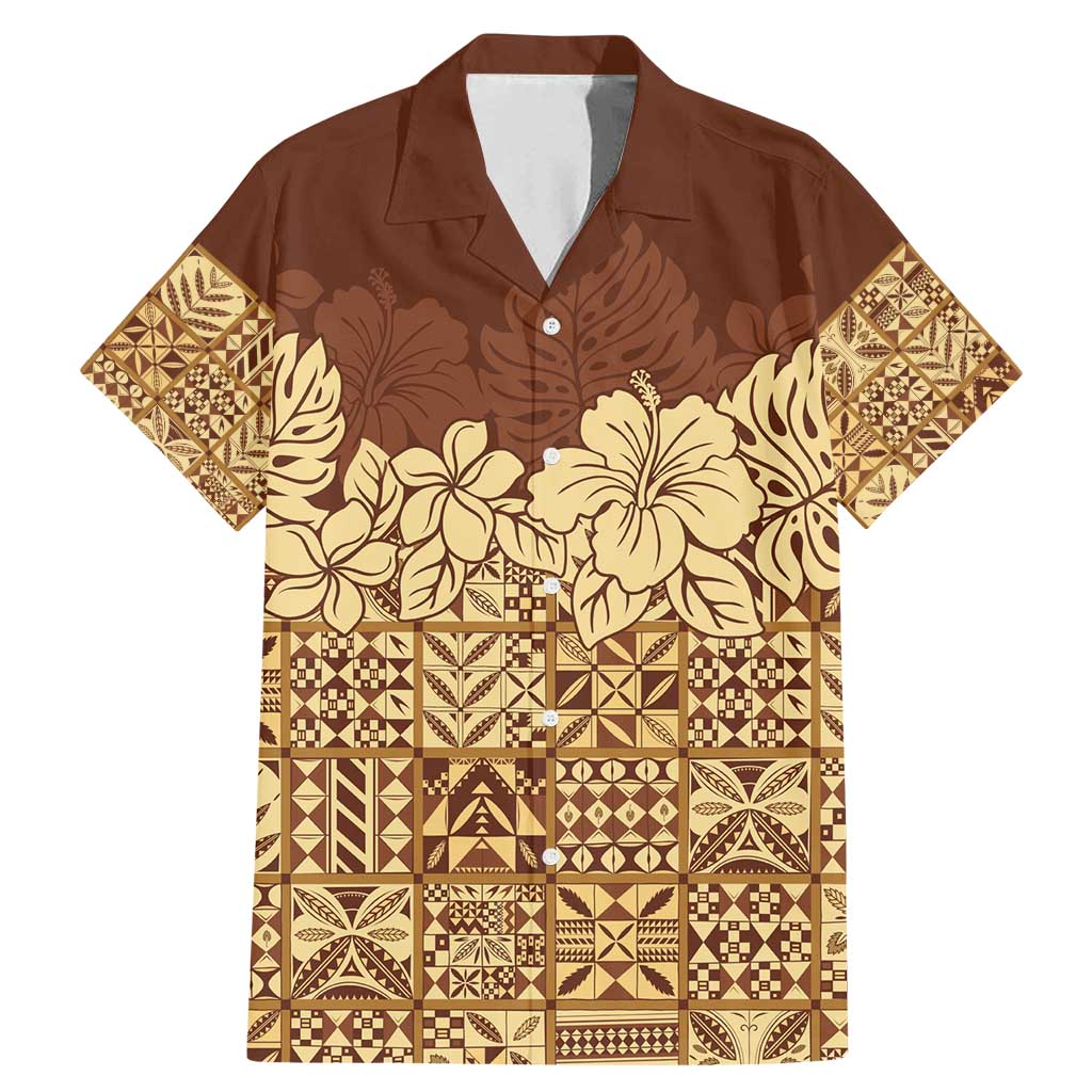 Niue Hiapo Motif Family Matching Mermaid Dress and Hawaiian Shirt Tapa Classic LT7 Dad's Shirt - Short Sleeve Beige - Polynesian Pride