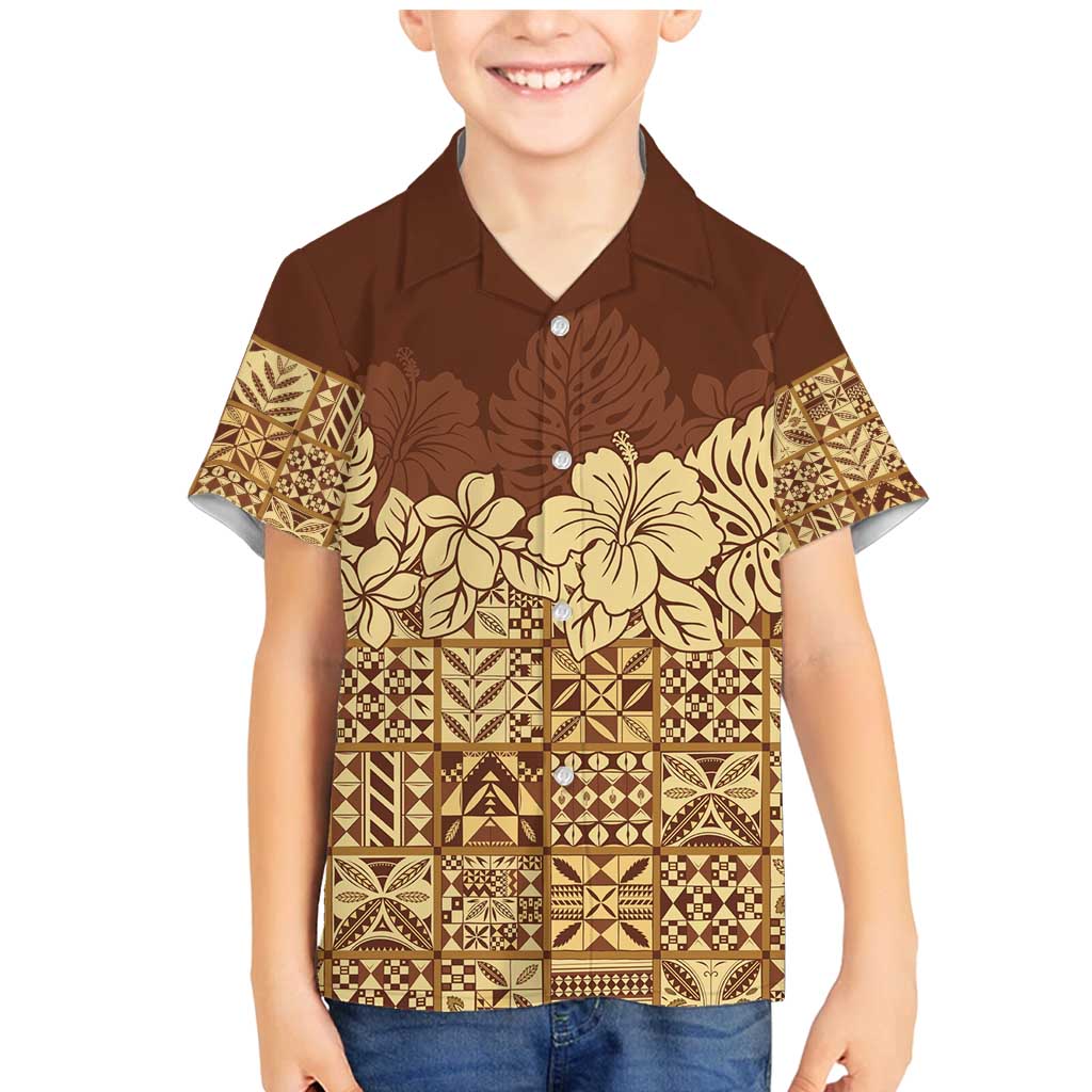 Niue Hiapo Motif Family Matching Mermaid Dress and Hawaiian Shirt Tapa Classic LT7 Son's Shirt Beige - Polynesian Pride