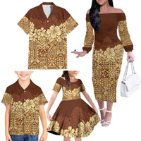 Niue Hiapo Motif Family Matching Off The Shoulder Long Sleeve Dress and Hawaiian Shirt Tapa Classic LT7 - Polynesian Pride