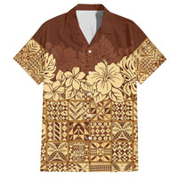 Niue Hiapo Motif Family Matching Off The Shoulder Long Sleeve Dress and Hawaiian Shirt Tapa Classic LT7 Dad's Shirt - Short Sleeve Beige - Polynesian Pride