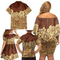 Niue Hiapo Motif Family Matching Off Shoulder Short Dress and Hawaiian Shirt Tapa Classic LT7 - Polynesian Pride