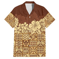 Niue Hiapo Motif Family Matching Short Sleeve Bodycon Dress and Hawaiian Shirt Tapa Classic LT7 Dad's Shirt - Short Sleeve Beige - Polynesian Pride