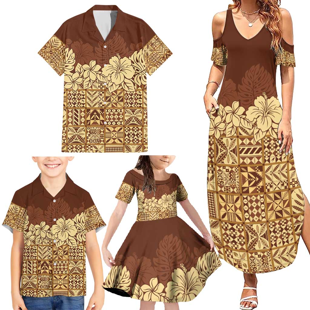 Niue Hiapo Motif Family Matching Summer Maxi Dress and Hawaiian Shirt Tapa Classic LT7 - Polynesian Pride