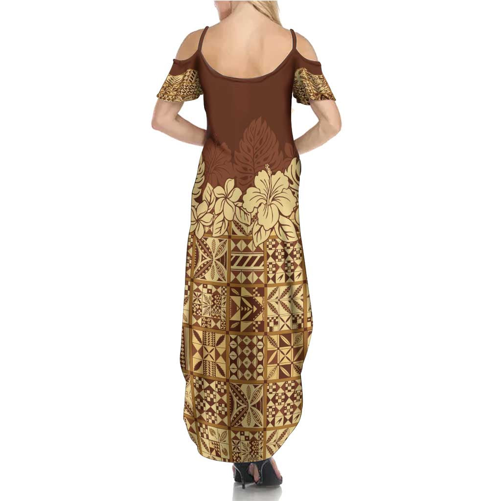 Niue Hiapo Motif Family Matching Summer Maxi Dress and Hawaiian Shirt Tapa Classic LT7 - Polynesian Pride
