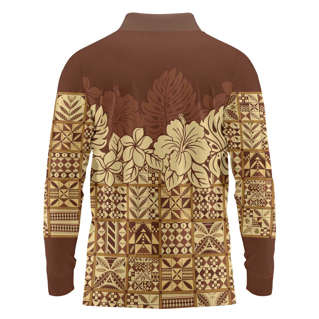 Niue Hiapo Motif Long Sleeve Polo Shirt Tapa Classic