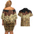 Niue Hiapo Motif Couples Matching Off Shoulder Short Dress and Hawaiian Shirt Tapa Classic - Black Ver