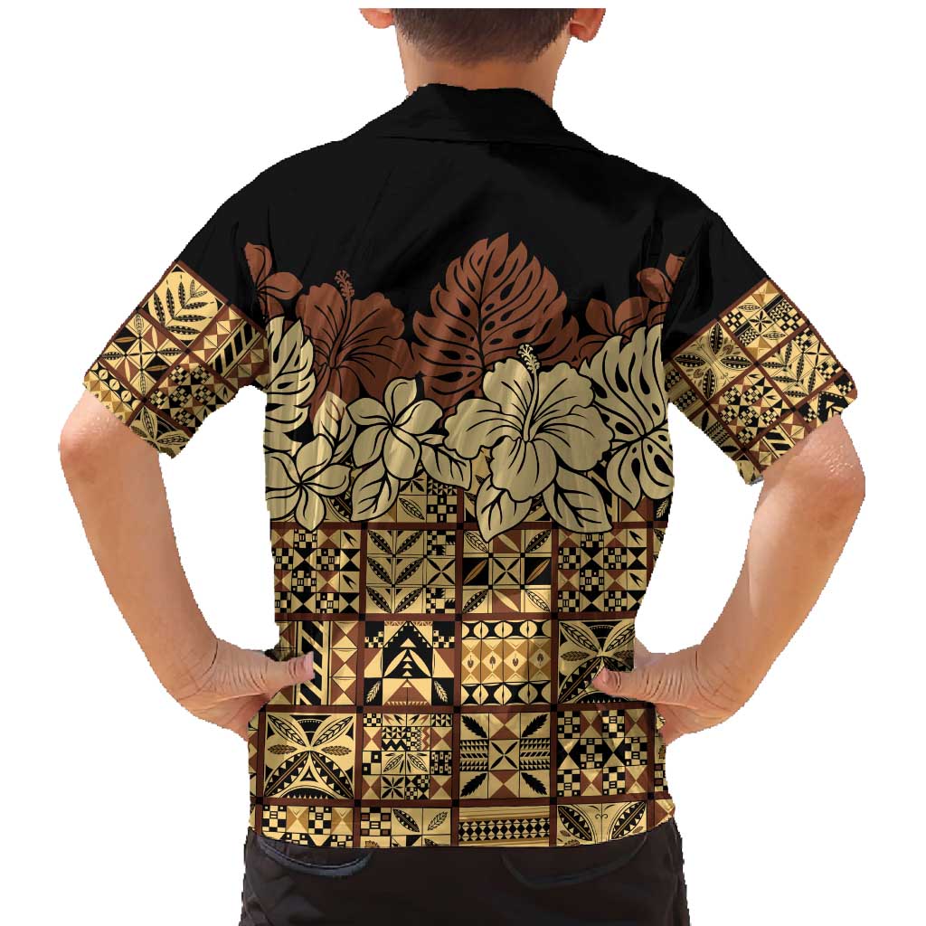 Niue Hiapo Motif Family Matching Mermaid Dress and Hawaiian Shirt Tapa Classic - Black Ver LT7 - Polynesian Pride
