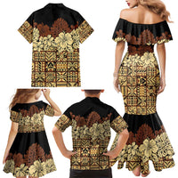 Niue Hiapo Motif Family Matching Mermaid Dress and Hawaiian Shirt Tapa Classic - Black Ver LT7 - Polynesian Pride
