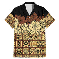 Niue Hiapo Motif Family Matching Mermaid Dress and Hawaiian Shirt Tapa Classic - Black Ver LT7 Dad's Shirt - Short Sleeve Black - Polynesian Pride