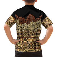 Niue Hiapo Motif Family Matching Off The Shoulder Long Sleeve Dress and Hawaiian Shirt Tapa Classic - Black Ver LT7 - Polynesian Pride