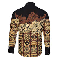 Niue Hiapo Motif Family Matching Off Shoulder Maxi Dress and Hawaiian Shirt Tapa Classic - Black Ver LT7 - Polynesian Pride