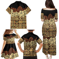 Niue Hiapo Motif Family Matching Puletasi and Hawaiian Shirt Tapa Classic - Black Ver LT7 - Polynesian Pride