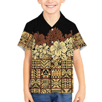 Niue Hiapo Motif Family Matching Puletasi and Hawaiian Shirt Tapa Classic - Black Ver LT7 Son's Shirt Black - Polynesian Pride