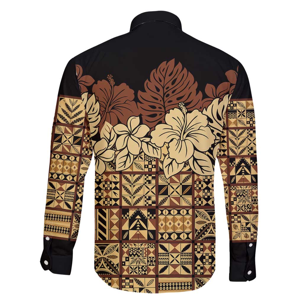 Niue Hiapo Motif Family Matching Short Sleeve Bodycon Dress and Hawaiian Shirt Tapa Classic - Black Ver LT7 - Polynesian Pride
