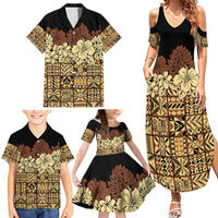 Niue Hiapo Motif Family Matching Summer Maxi Dress and Hawaiian Shirt Tapa Classic - Black Ver LT7 - Polynesian Pride