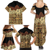 Niue Hiapo Motif Family Matching Summer Maxi Dress and Hawaiian Shirt Tapa Classic - Black Ver LT7 - Polynesian Pride