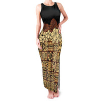 Niue Hiapo Motif Family Matching Tank Maxi Dress and Hawaiian Shirt Tapa Classic - Black Ver LT7 Mom's Dress Black - Polynesian Pride